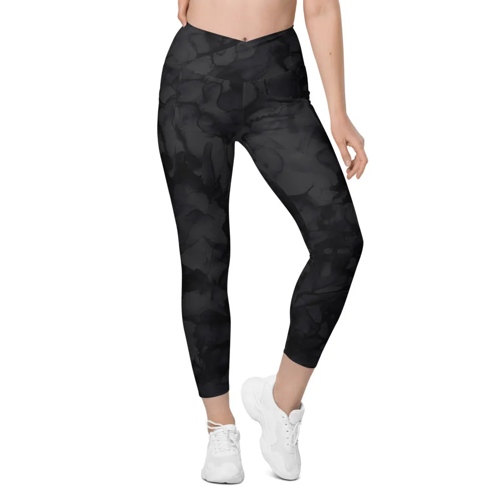 Crossover leggings with Side-Pockets-Black Ink