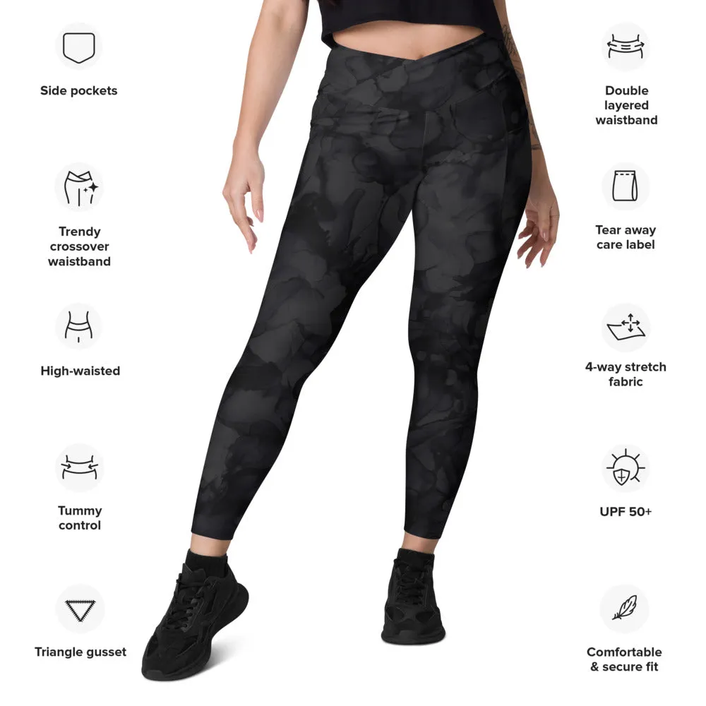 Crossover leggings with Side-Pockets-Black Ink