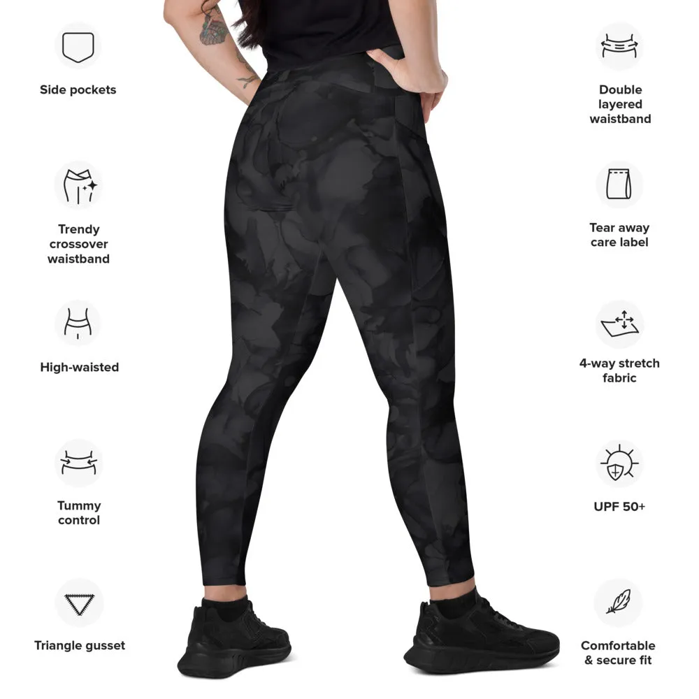 Crossover leggings with Side-Pockets-Black Ink