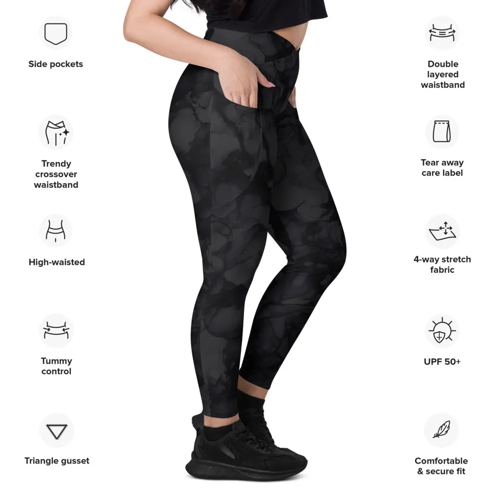 Crossover leggings with Side-Pockets-Black Ink