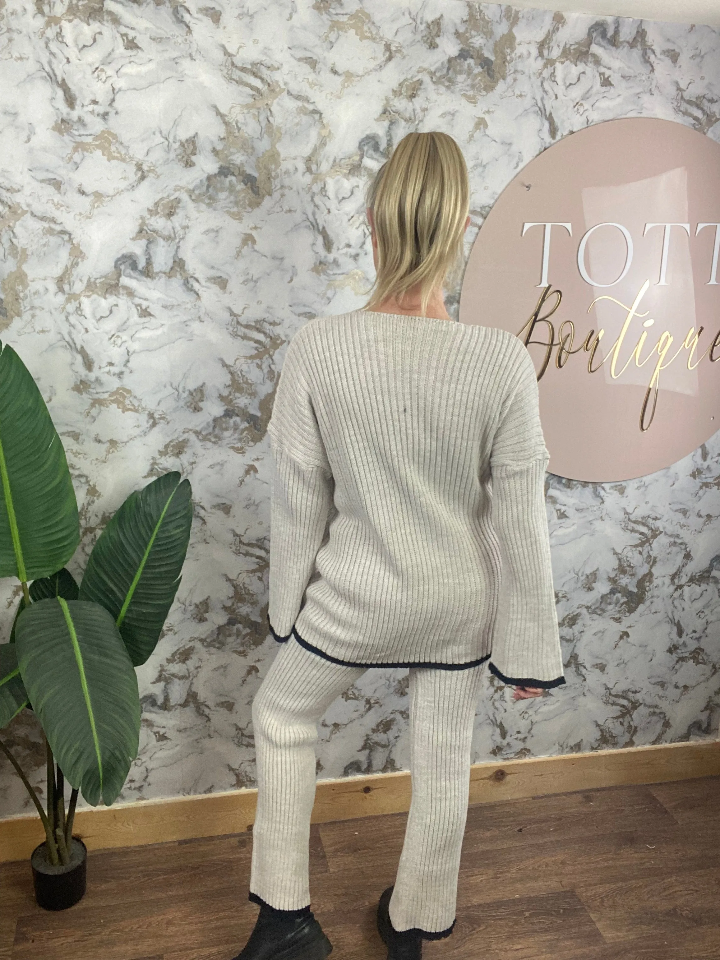 Crossover tie front 2 piece loungewear set - creamy beige