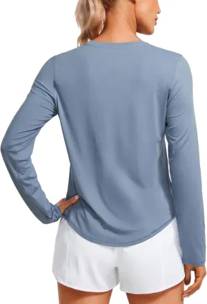 CRZ YOGA Lightweight Long Sleeve Workout Shirts for Women Gym Running Fall Tshirts High Neck Athletic Training Tops