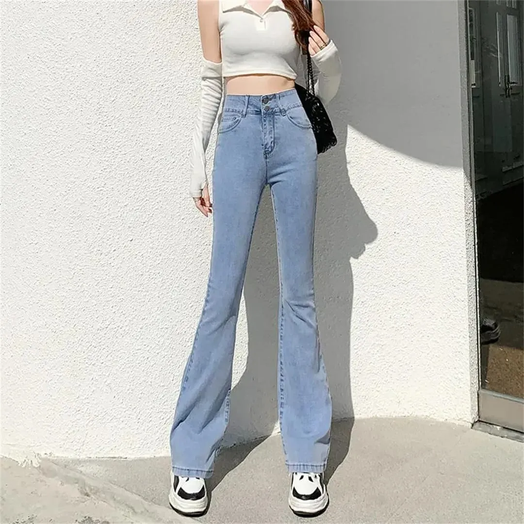 Dbdkejj Women High Waist New Lifting Hip Flared Slouchy Jeans Slimming Trousers