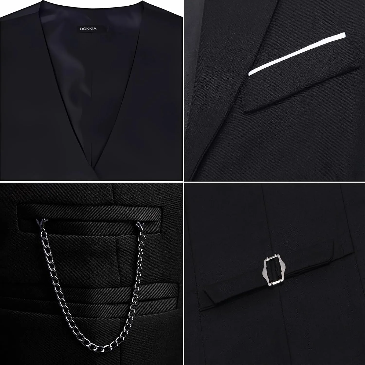 DOKKIA Men's Dress Vest Suit Waistcoat Formal Business Slim Fit V-neck Sleeveless Tuxedo Jacket with Chain