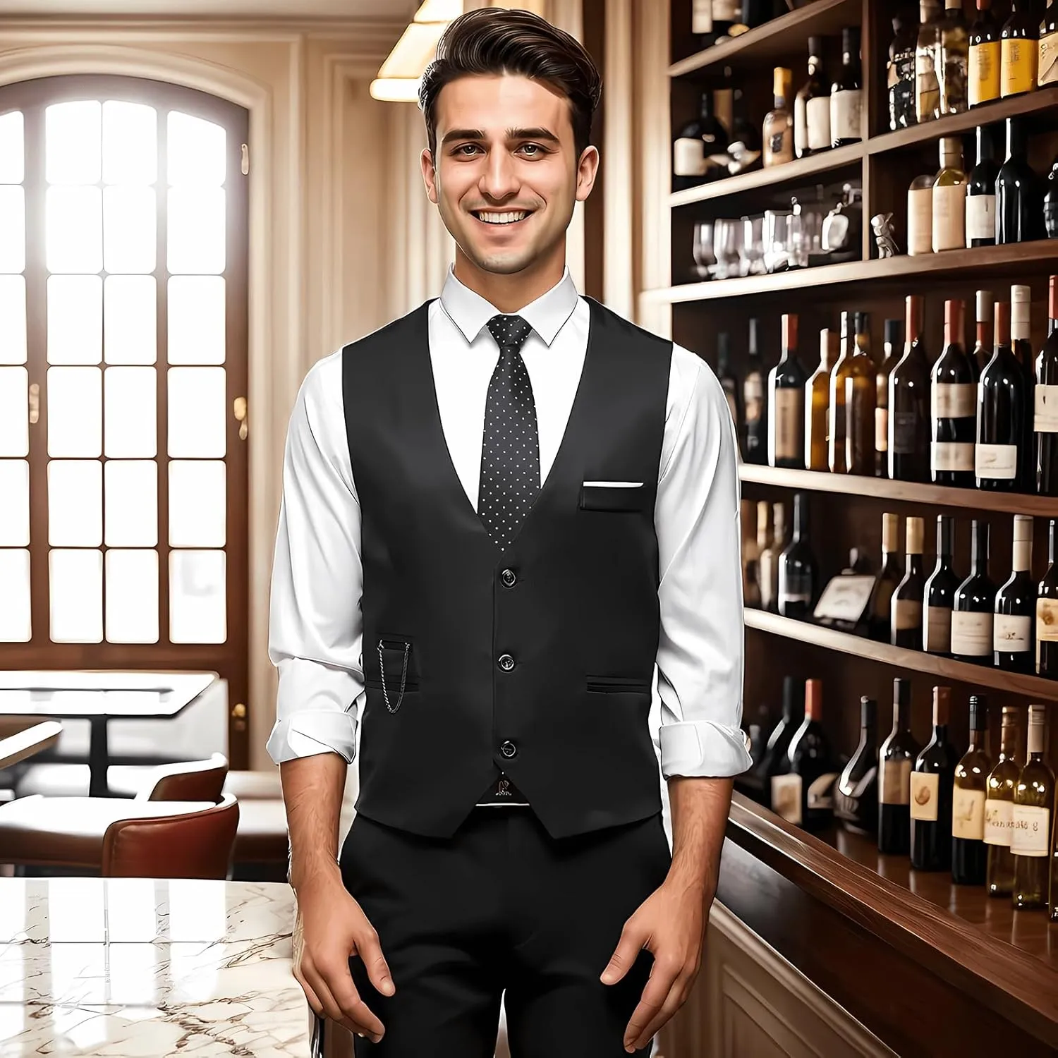 DOKKIA Men's Dress Vest Suit Waistcoat Formal Business Slim Fit V-neck Sleeveless Tuxedo Jacket with Chain