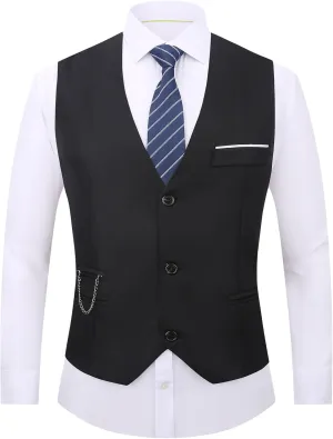 DOKKIA Men's Dress Vest Suit Waistcoat Formal Business Slim Fit V-neck Sleeveless Tuxedo Jacket with Chain