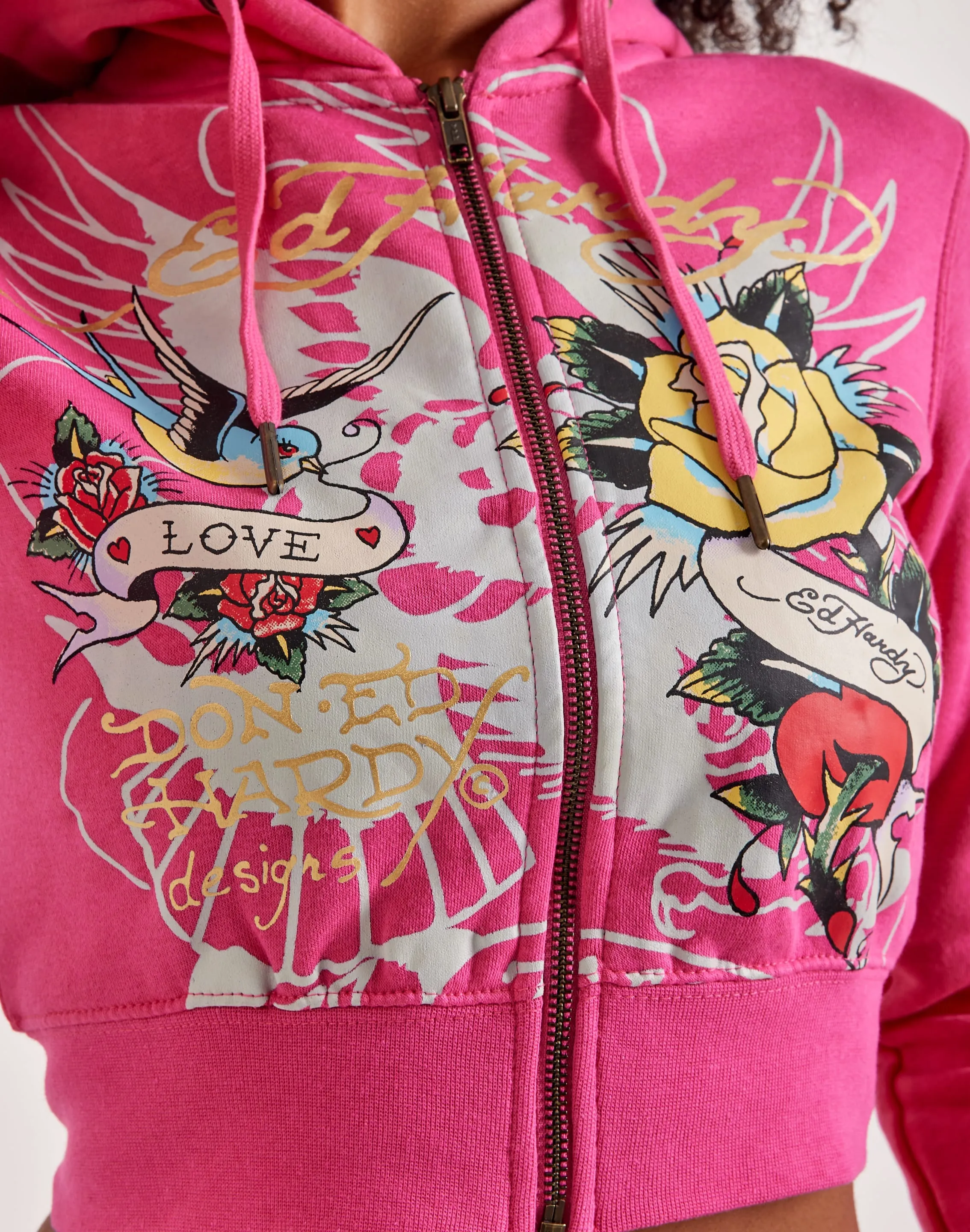 Ed Hardy Love Rose Full-Zip Fleece Hoodie