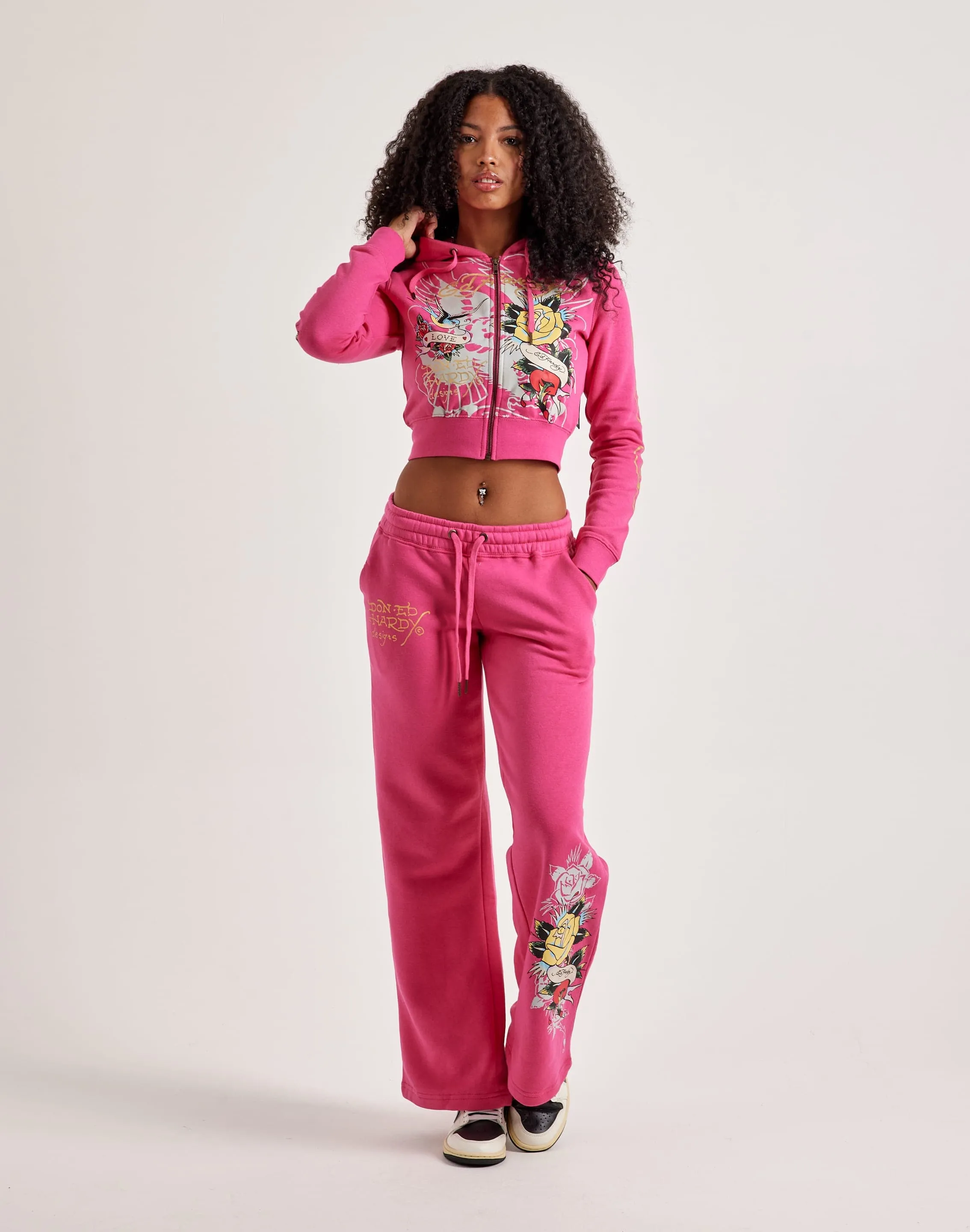 Ed Hardy Love Rose Full-Zip Fleece Hoodie