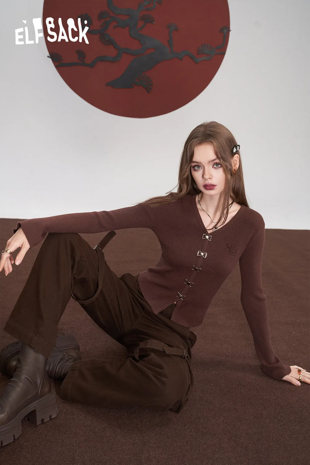 ELFSACK Cotton Cargo Pants Women 2023 Winter High Waist American Style Casual Daily Trousers