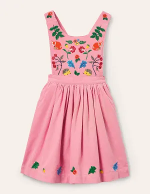 Embroidered Pinafore Dress-Formica Pink Cord