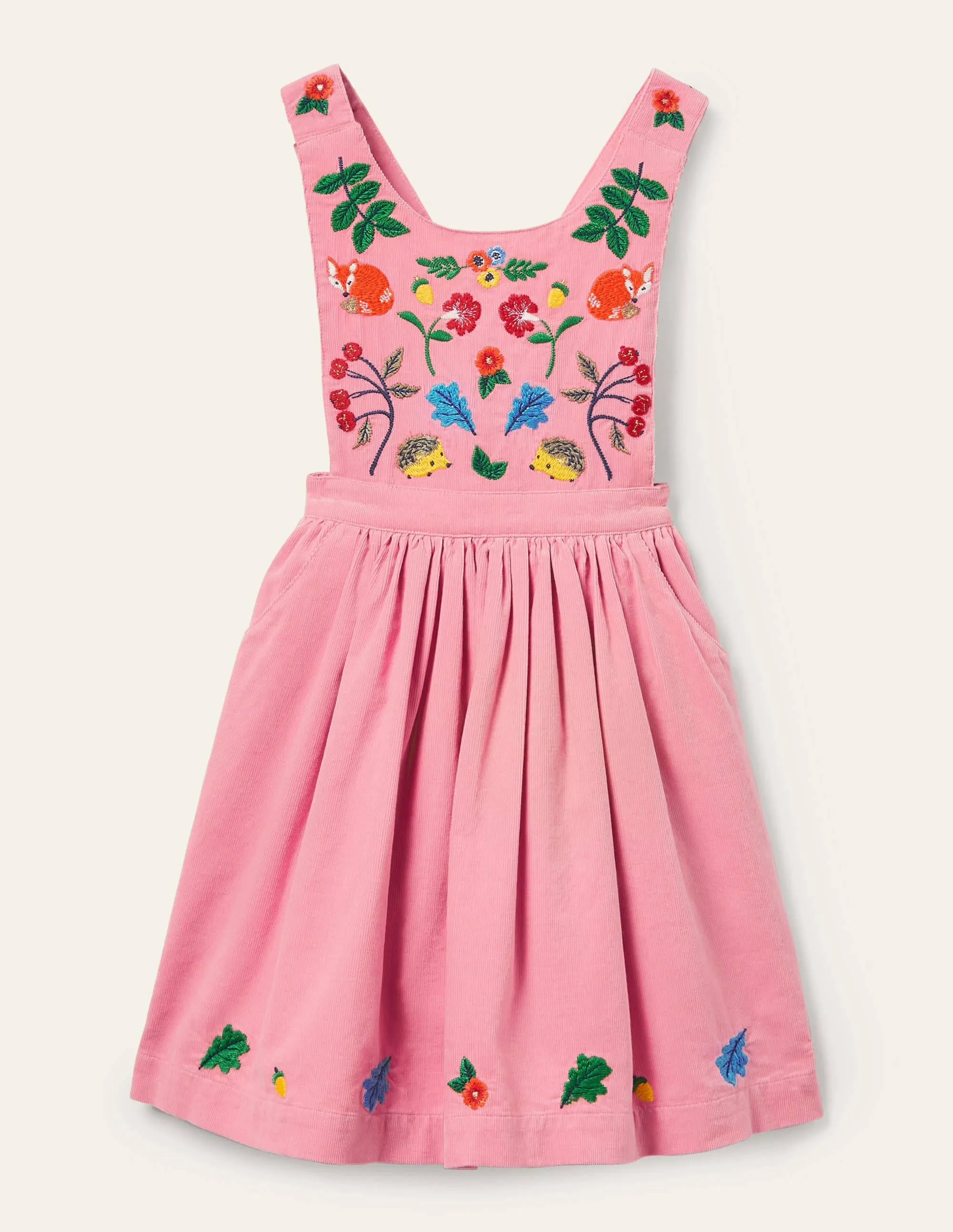 Embroidered Pinafore Dress-Formica Pink Cord