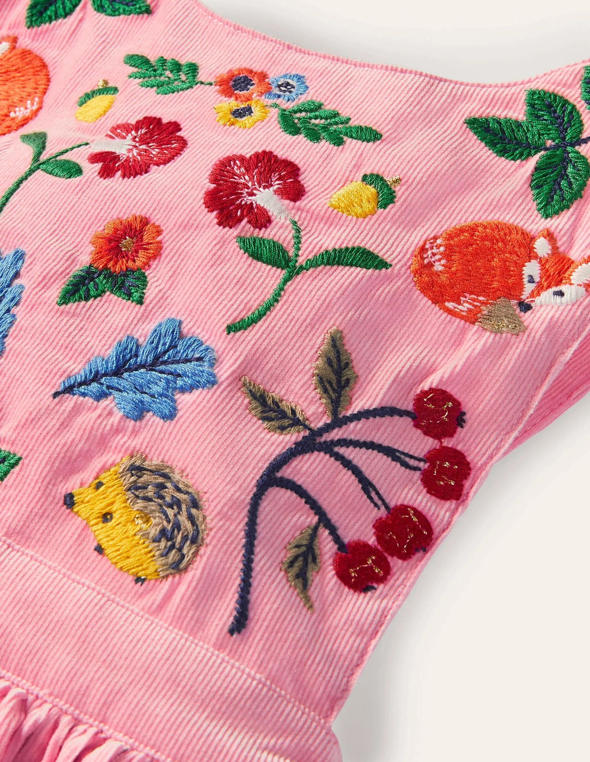 Embroidered Pinafore Dress-Formica Pink Cord