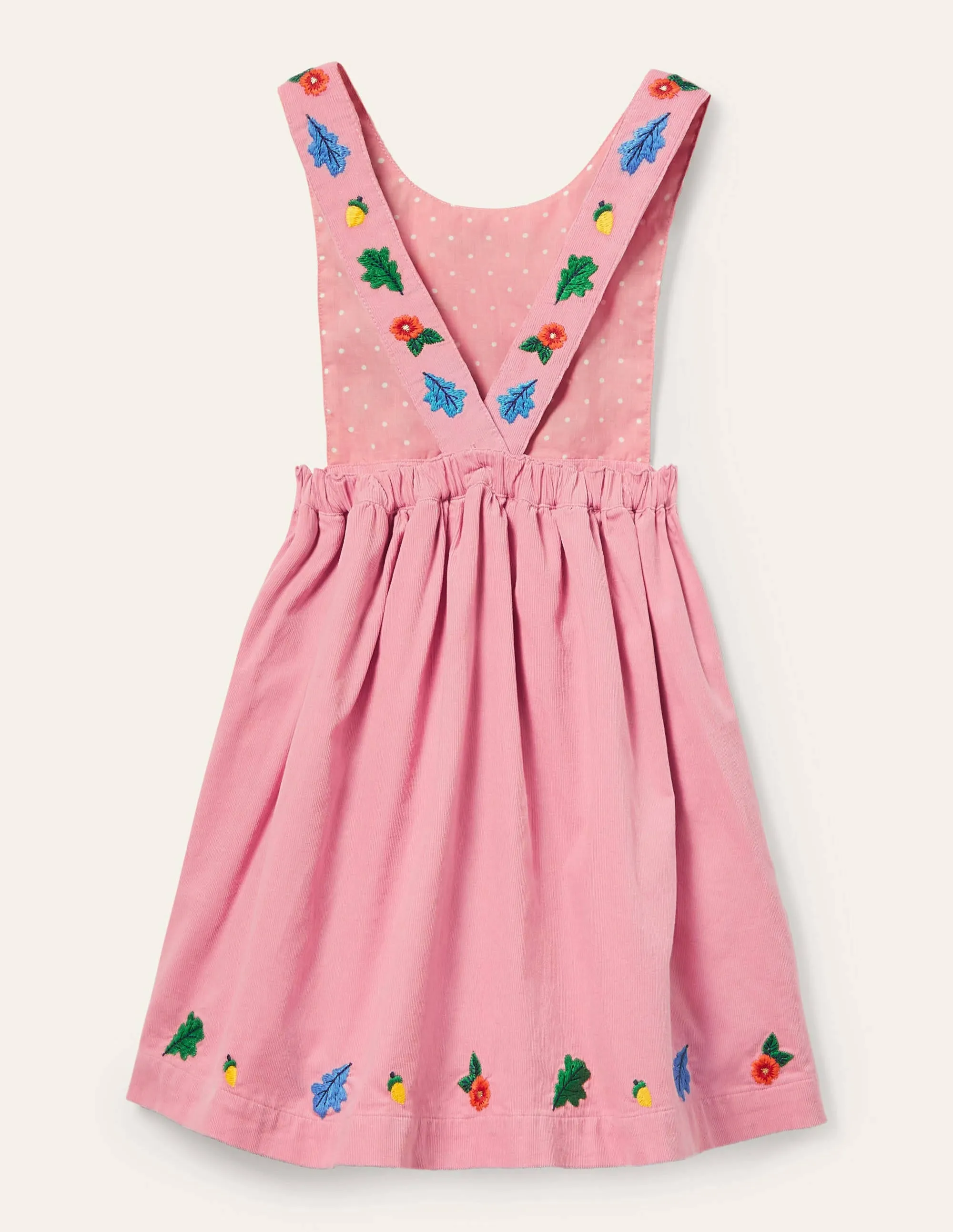 Embroidered Pinafore Dress-Formica Pink Cord
