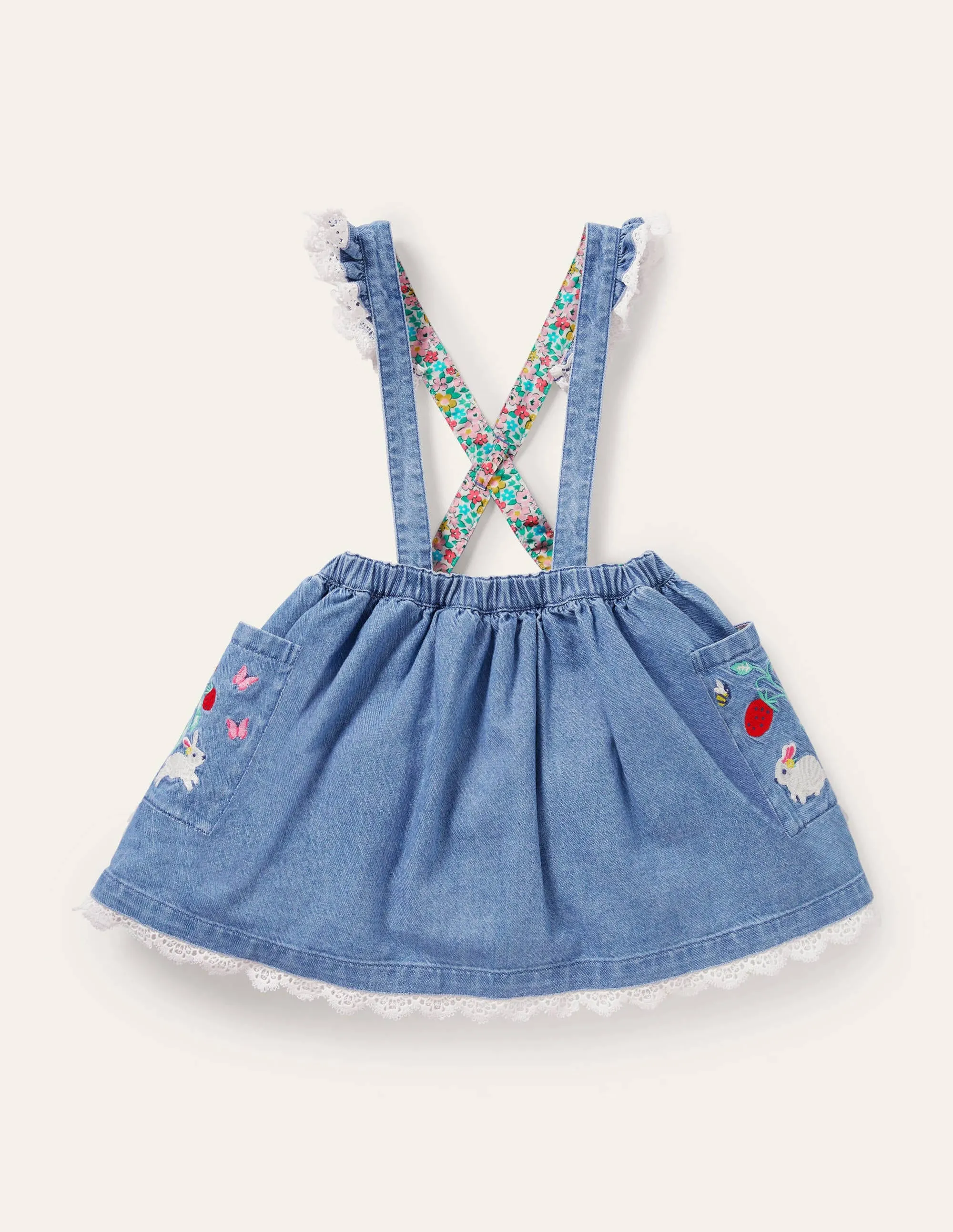 Embroidered Skirt-Mid Vintage Denim Bunny