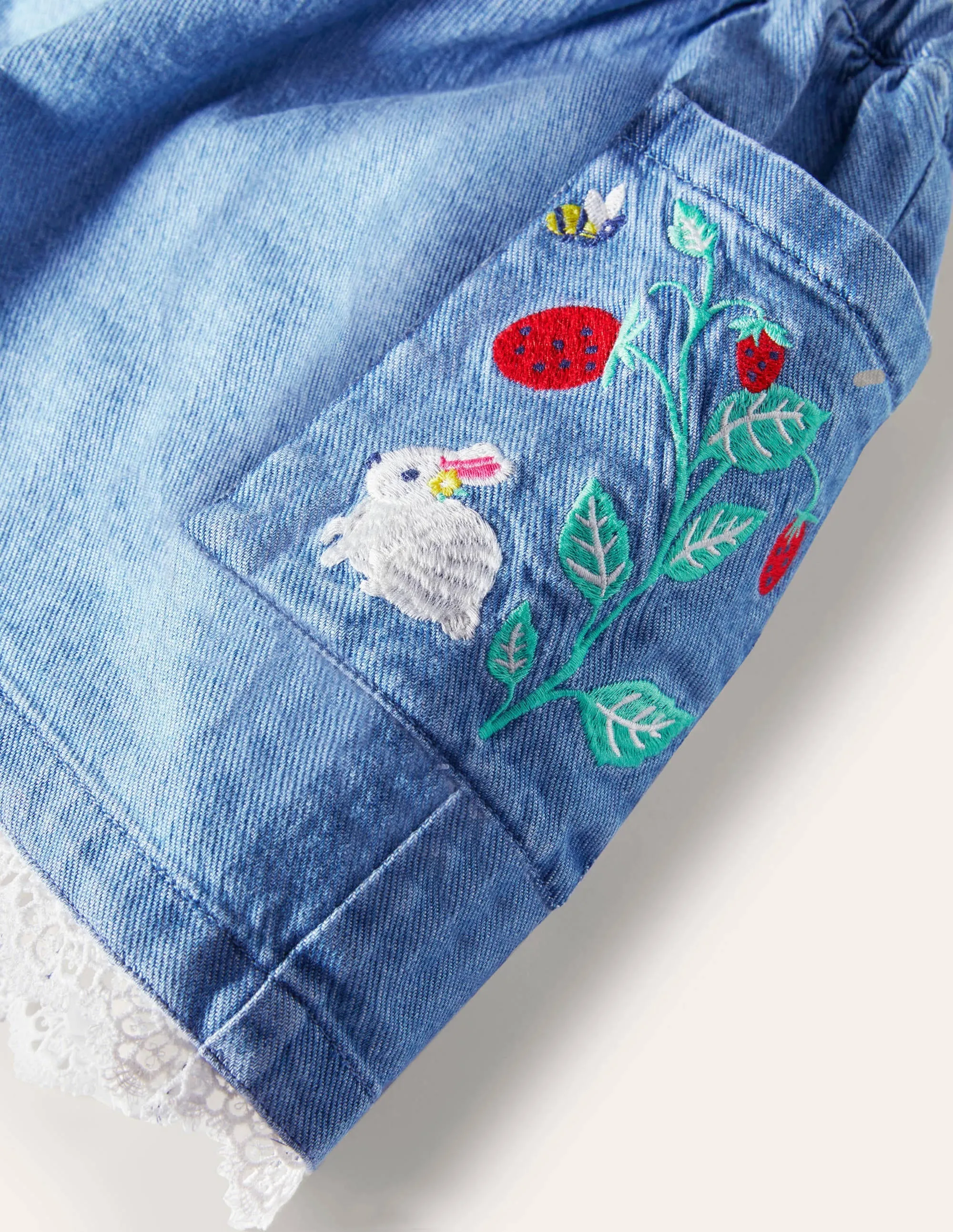 Embroidered Skirt-Mid Vintage Denim Bunny