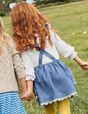 Embroidered Skirt-Mid Vintage Denim Bunny