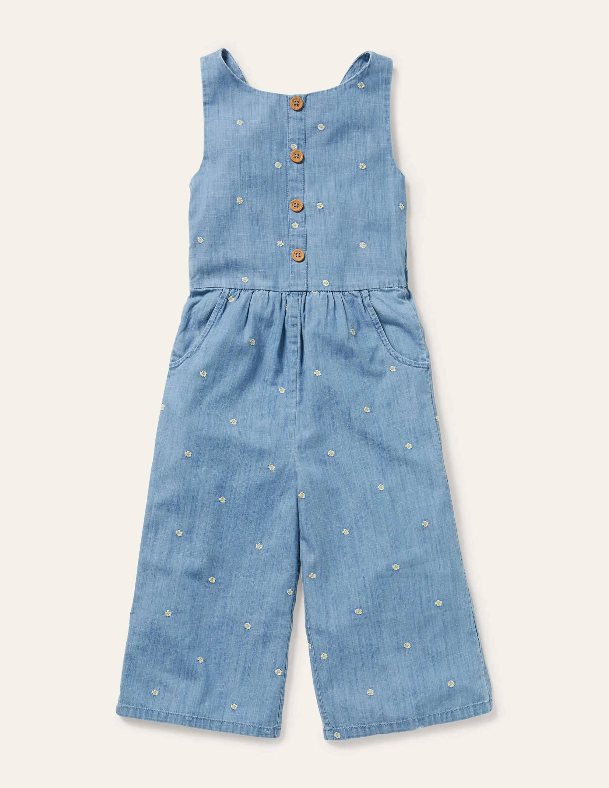 Embroidered Wide Leg Jumpsuit-Chambray Daisy Chain