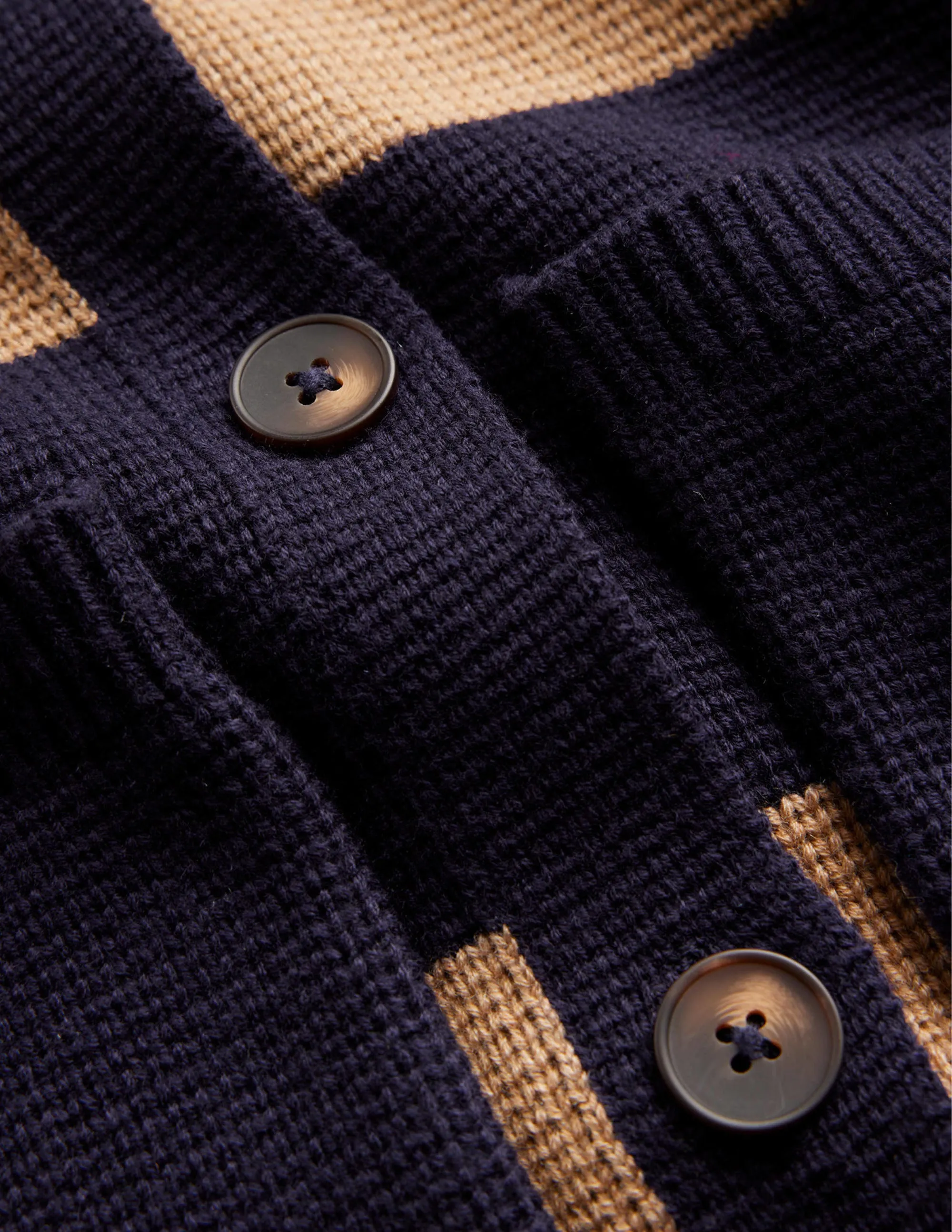 Emily Wool Blend Cardigan-Navy and Camel Melange
