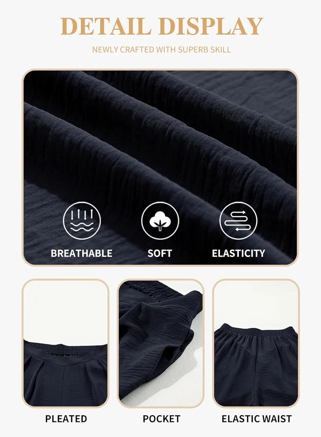 Eytino Womens Plus Size Wide Leg Pants Crossover Waist Pleated Front Casual Work Pants Lounge Trouser with Pockets(1X-5X)