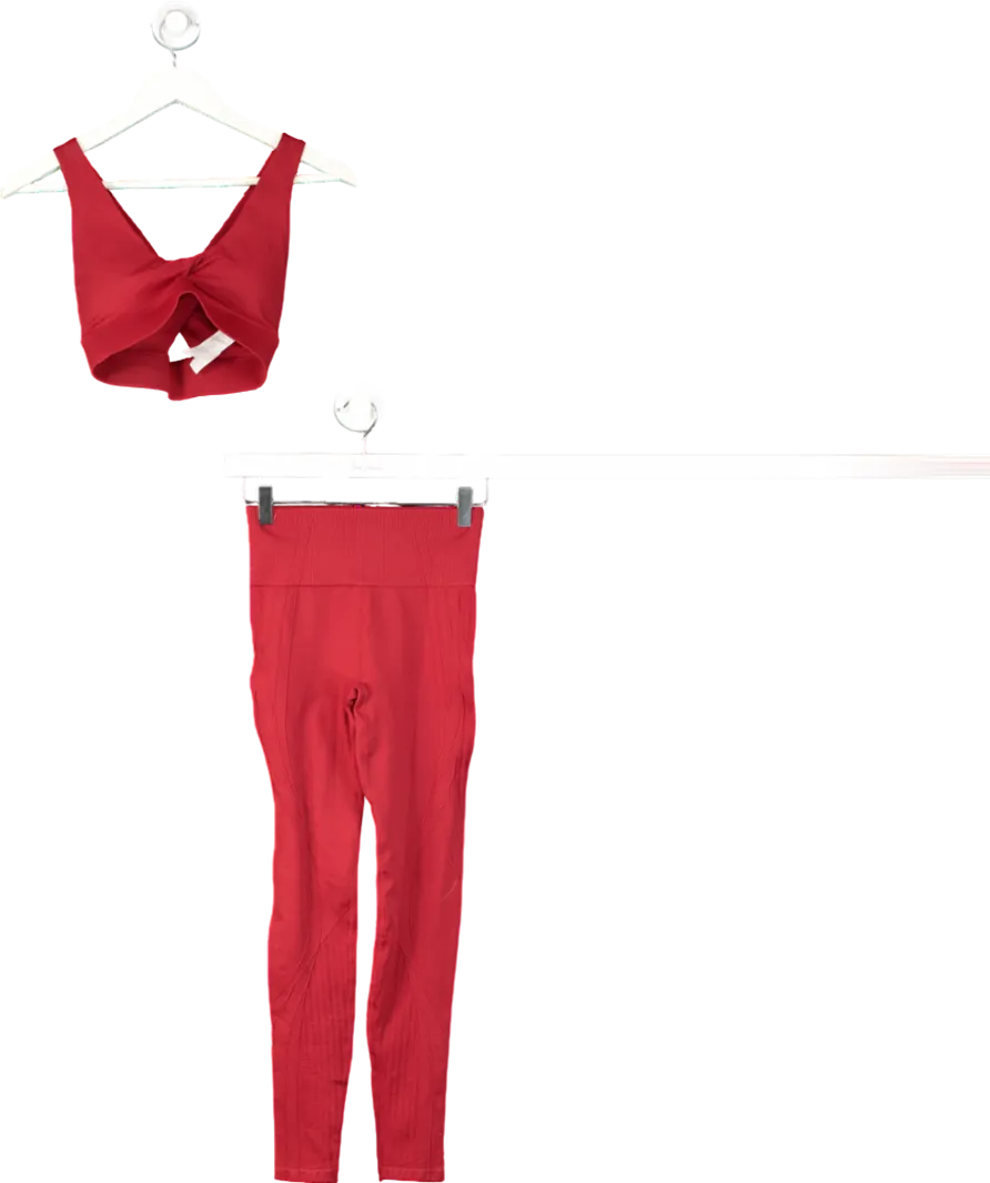 Fabletics Red Crossover Crop Top And Leggings Set UK XS