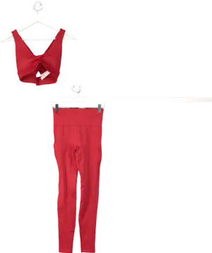 Fabletics Red Crossover Crop Top And Leggings Set UK XS