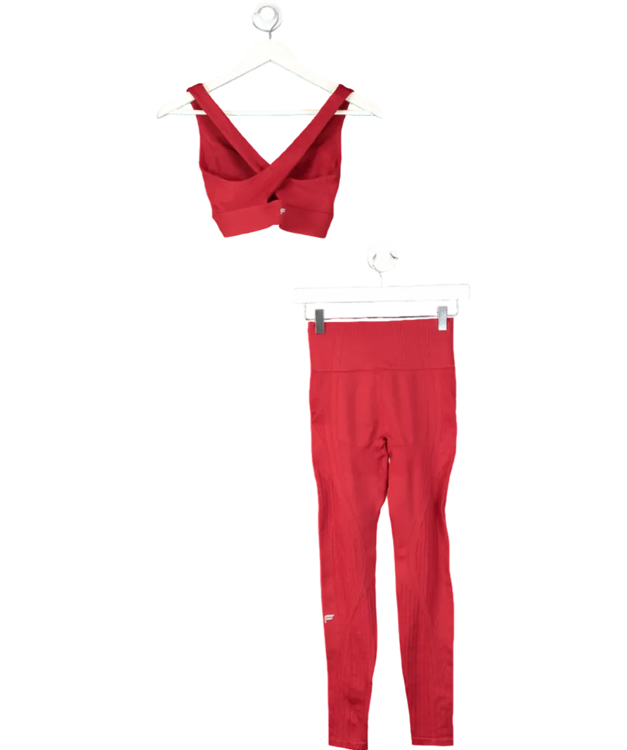 Fabletics Red Crossover Crop Top And Leggings Set UK XS