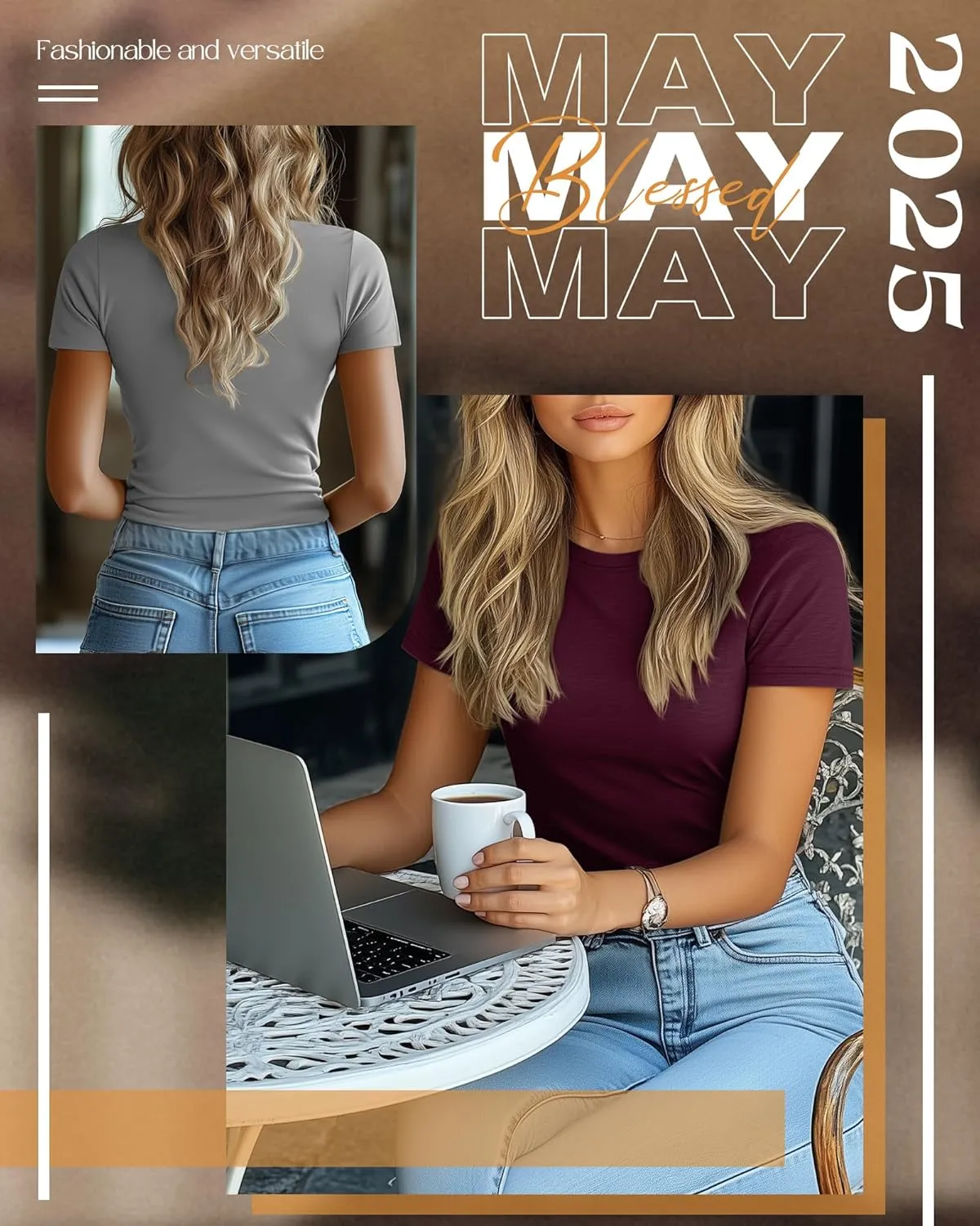 Ficerd 4 Pack Women's Short Sleeve T Shirts Cotton Crew Neck Slim Fitted Tops Basic Casual Shirts Stretchy Going Out Tees