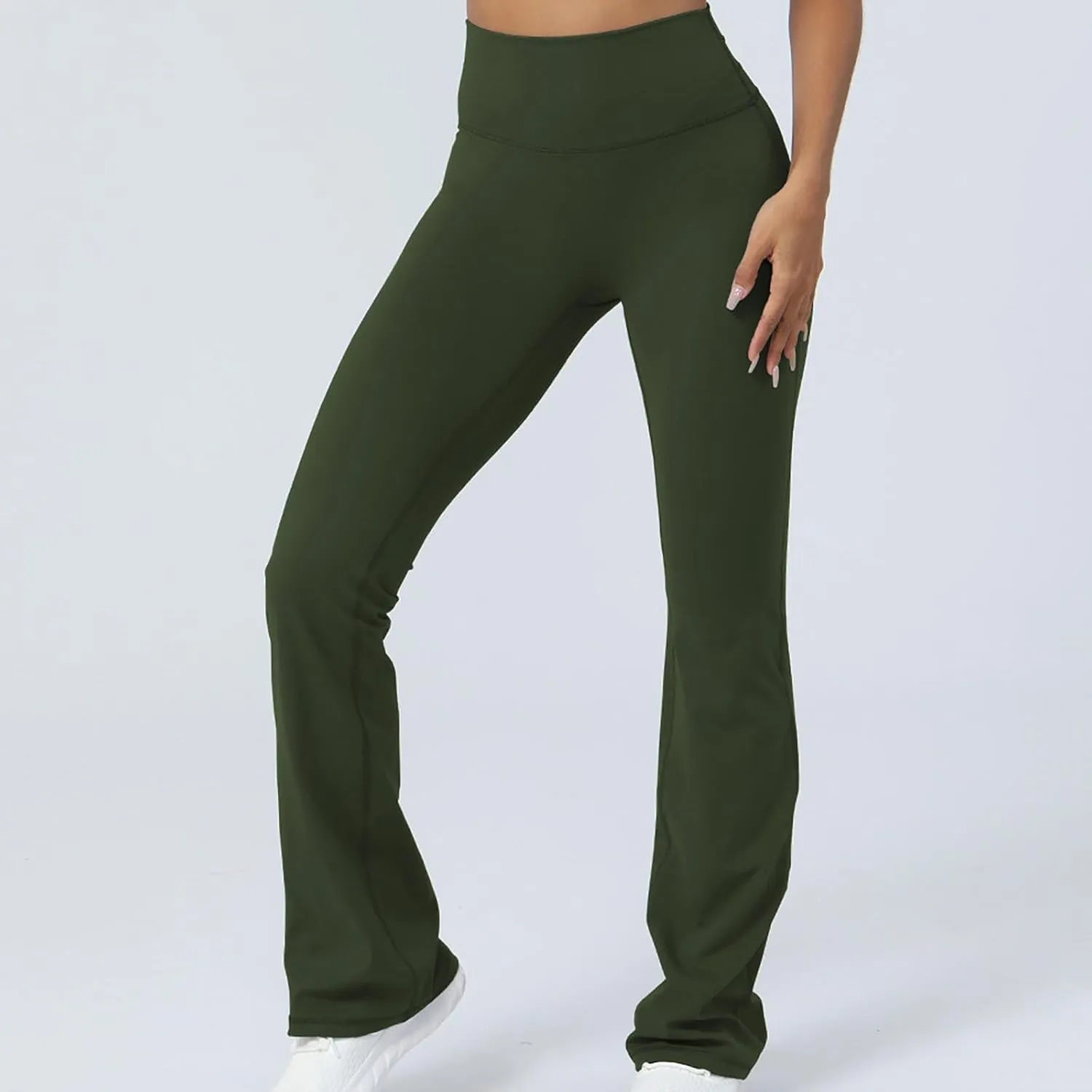 Flared Yoga Pants for Women Butt Lifting Elastic High Waisted Leggings Solid Color Side Split Sports Trousers