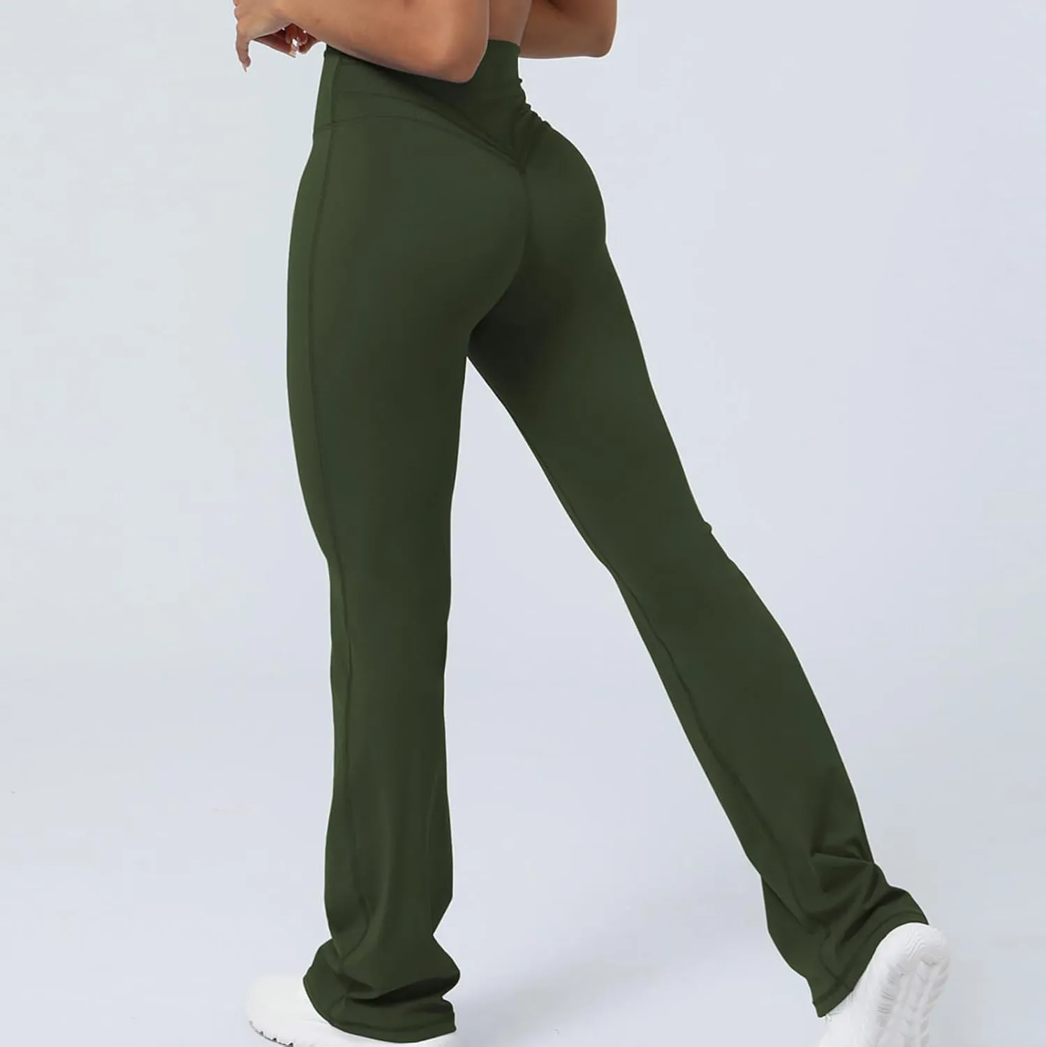 Flared Yoga Pants for Women Butt Lifting Elastic High Waisted Leggings Solid Color Side Split Sports Trousers