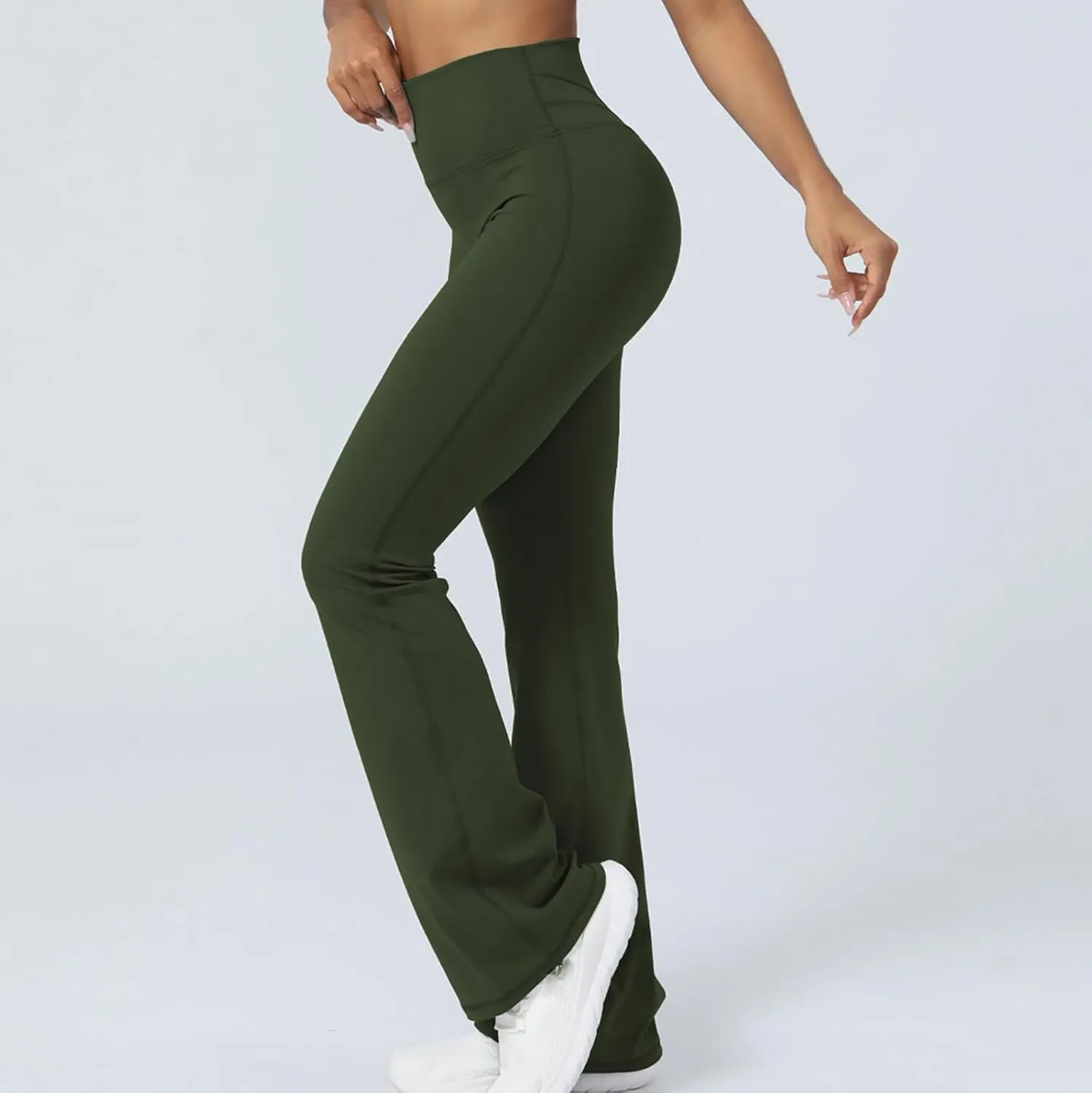 Flared Yoga Pants for Women Butt Lifting Elastic High Waisted Leggings Solid Color Side Split Sports Trousers