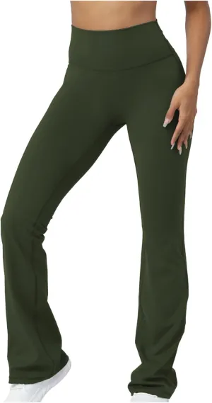 Flared Yoga Pants for Women Butt Lifting Elastic High Waisted Leggings Solid Color Side Split Sports Trousers