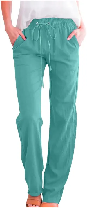 Flowy Linen Pants Women Summer Loose Baggy for Women Pants Palazoo Slacks 2025 Vacation Summer Wide Leg Trousers