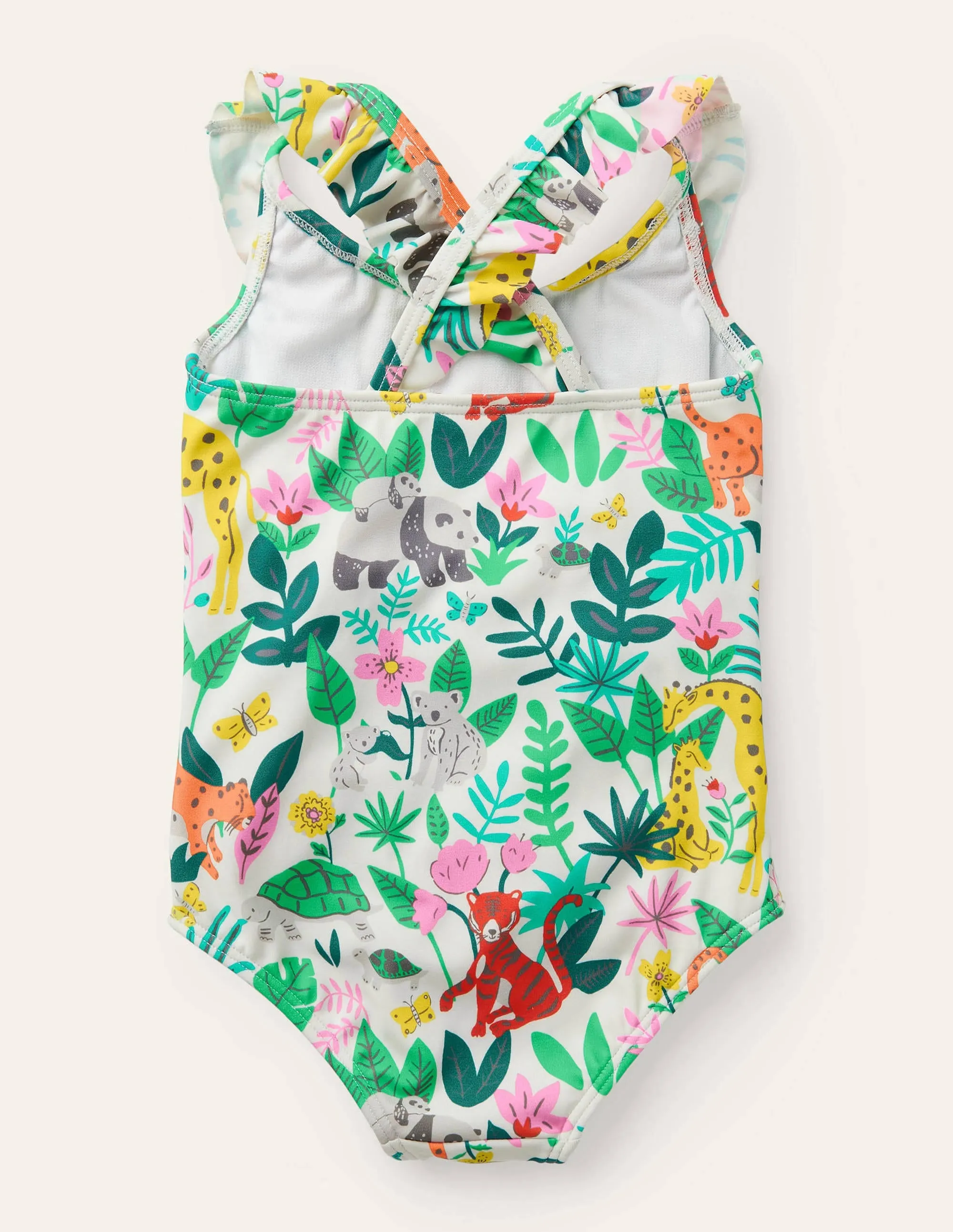 Frilly Cross-back Swimsuit-Multi Jungle Friends