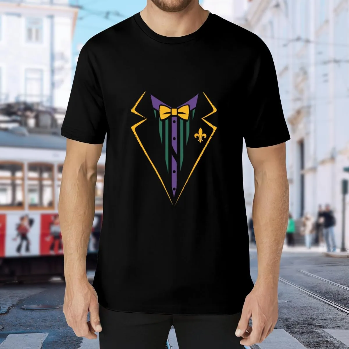 Funny Lazy Tuxedo Costume Bow Tie Funny Mardi Gras Carnival Boys Graphic Unisex T-Shirt for Men or Women Dad Mom