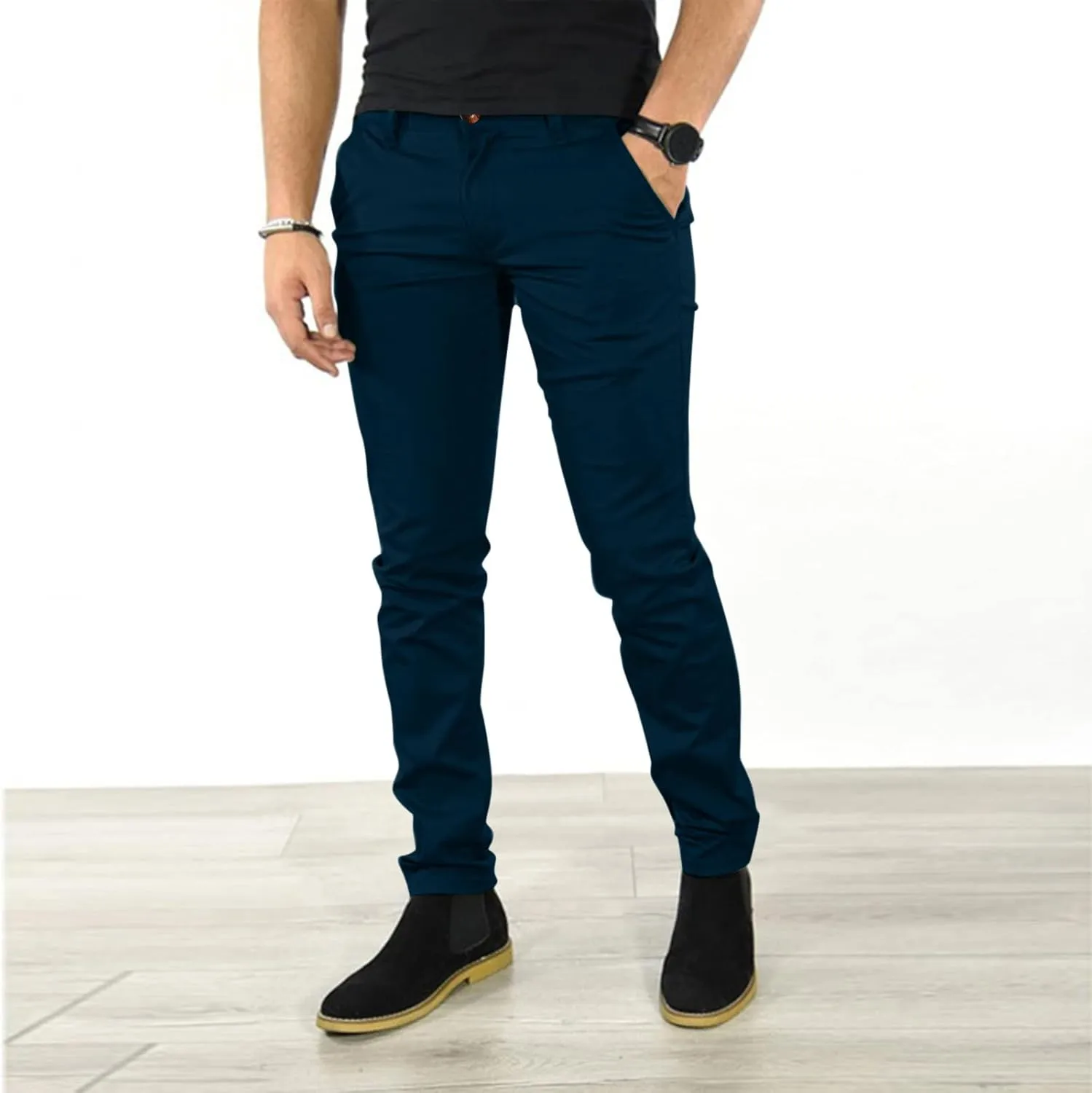 GOKKILRW Mens Chinos Slim Fit Skinny Dress Pants Flat Front Stretch Business Work Tapered Pants Comfy Casual Solid Golf Pants