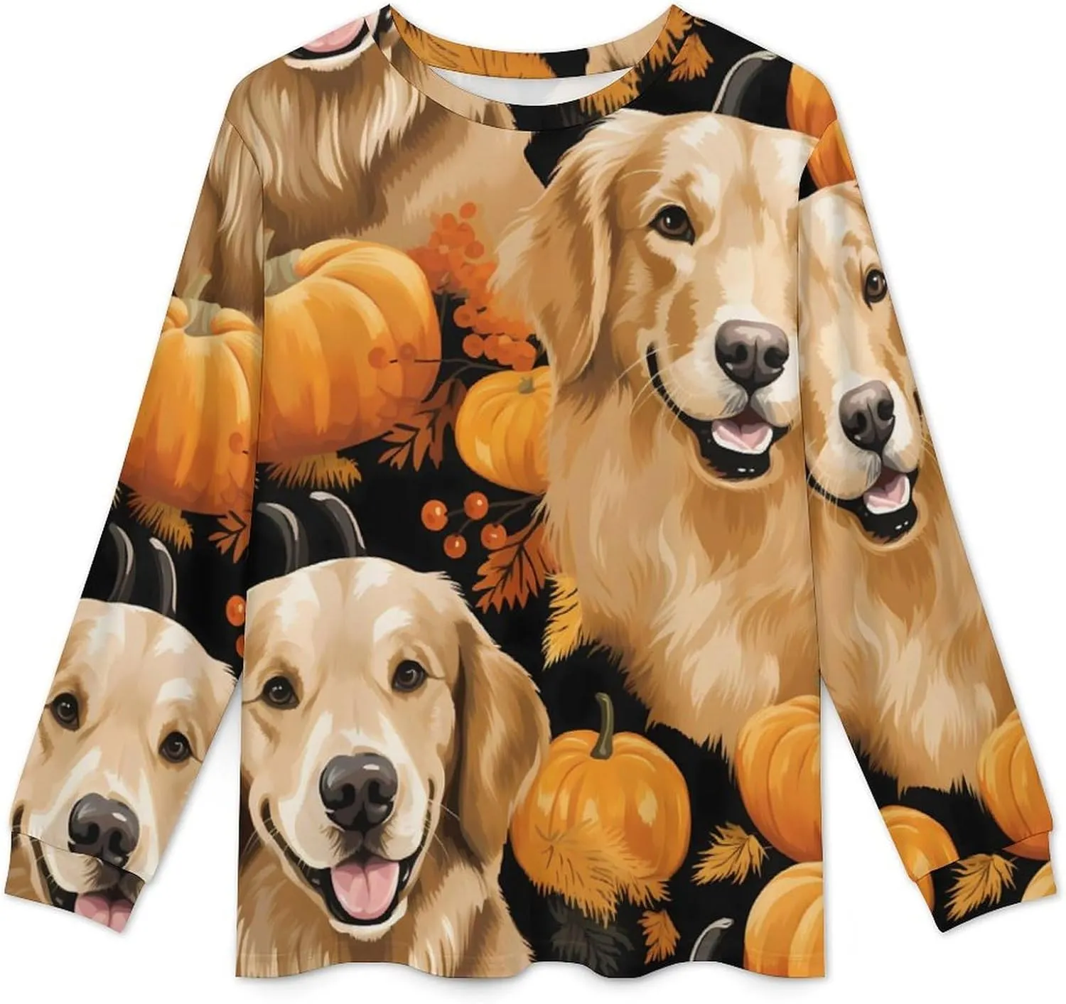 Golden Retriever Dog Pumpkin Men's Pajamas Sets Round Neck Long Sleeve Shirts And Bottoms 2 Piece Pjs Loungewear
