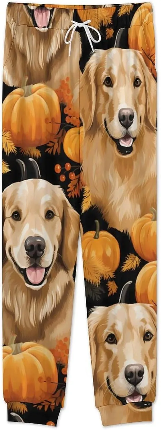Golden Retriever Dog Pumpkin Men's Pajamas Sets Round Neck Long Sleeve Shirts And Bottoms 2 Piece Pjs Loungewear