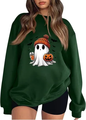 Halloween Sweatshirt for Women Cute Ghost Graphic Pullover Tops Funny Novelty Pumpkin Print Crewneck Sweatshirts