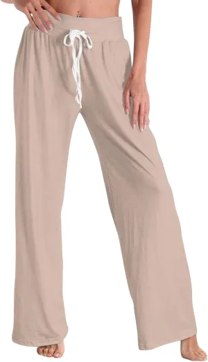 High Waist Wide Leg Sweatpants Women - Stretchy Athletic Adjustable Drawstring Loose Fit Lounge Pants with Pockets