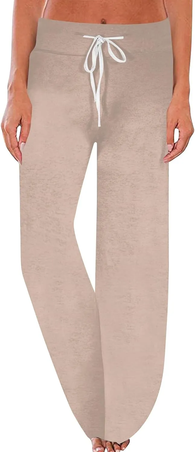 High Waist Wide Leg Sweatpants Women - Stretchy Athletic Adjustable Drawstring Loose Fit Lounge Pants with Pockets