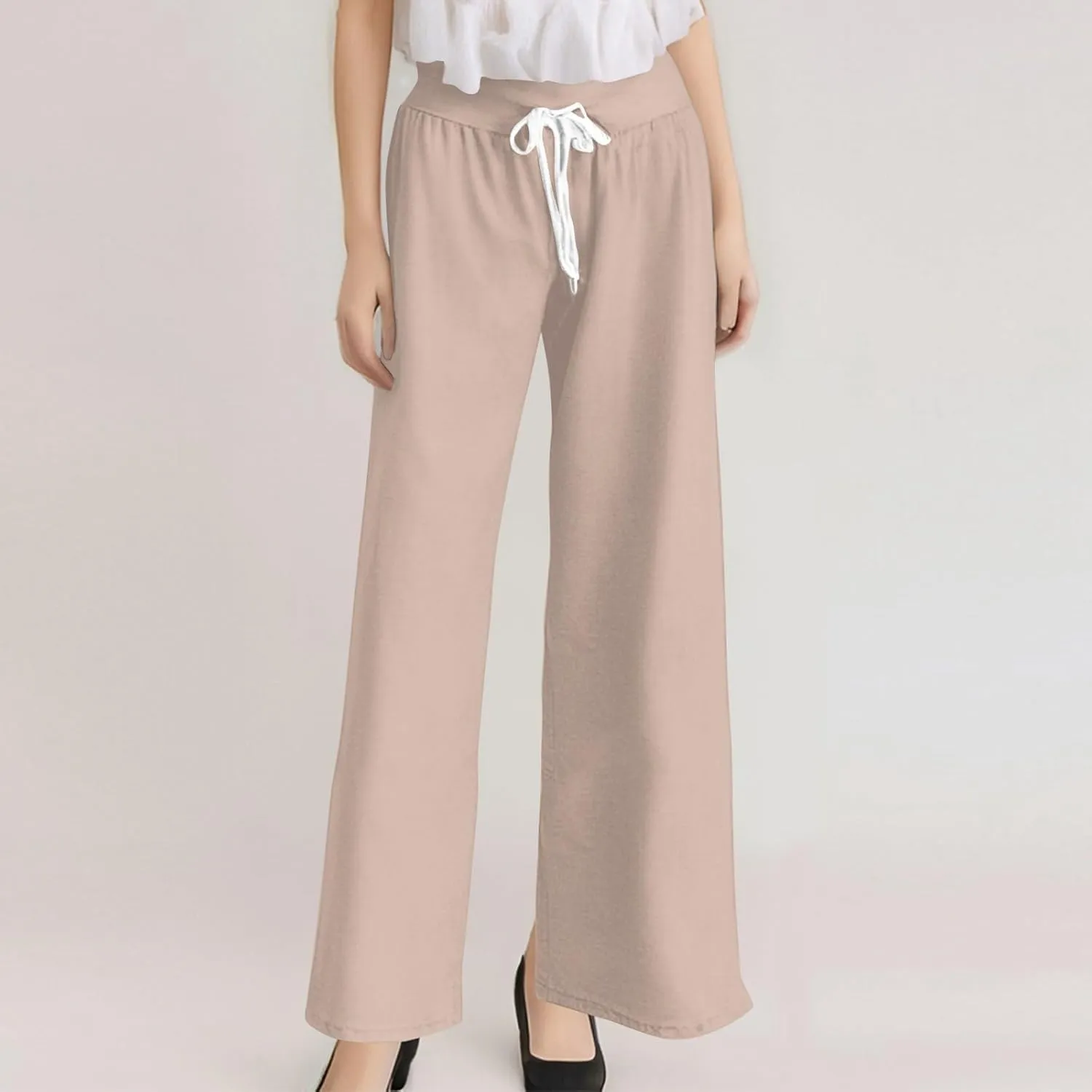 High Waist Wide Leg Sweatpants Women - Stretchy Athletic Adjustable Drawstring Loose Fit Lounge Pants with Pockets