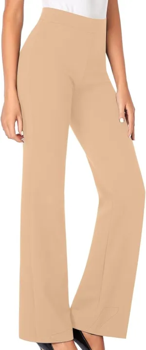 High Waisted Dress Pants for Women Bootcut Elastic Waist Pull On Work Slacks Stretchy Trousers Flared Yoga Leggings
