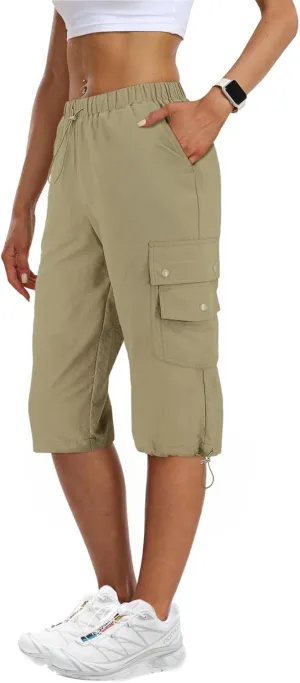 Hiking Capri Cargo Pants Women Baggy Low Rise Lightweight Summer Outdoor Casual Loose Style with 6 Pockets