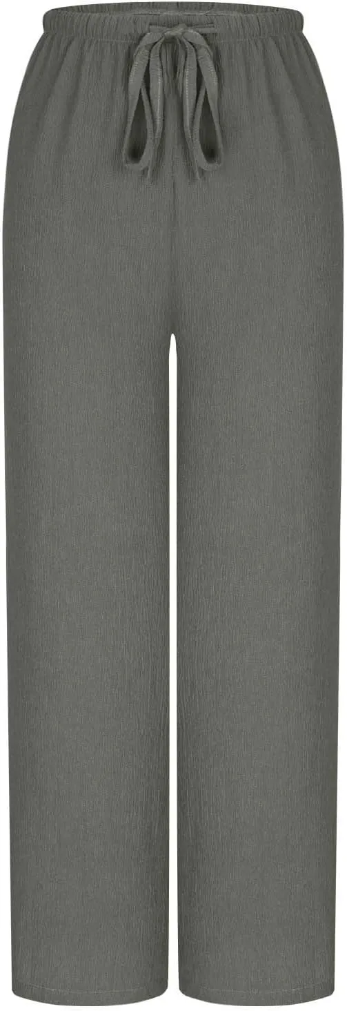 Hvyesh Casual Palazzo Pants for Women Baggy Wide Leg Summer Long Womens Trousers High Waisted Drawstring