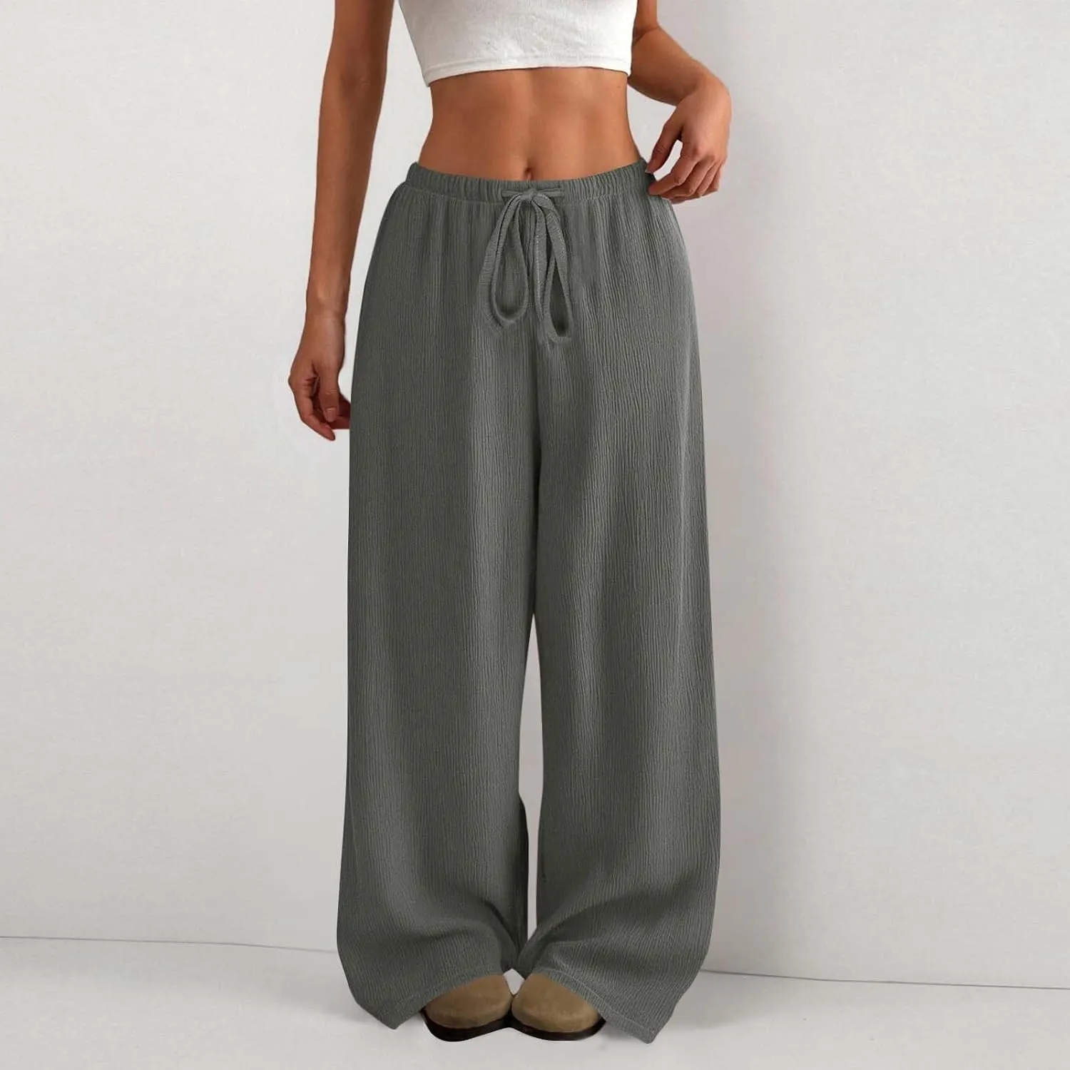 Hvyesh Casual Palazzo Pants for Women Baggy Wide Leg Summer Long Womens Trousers High Waisted Drawstring