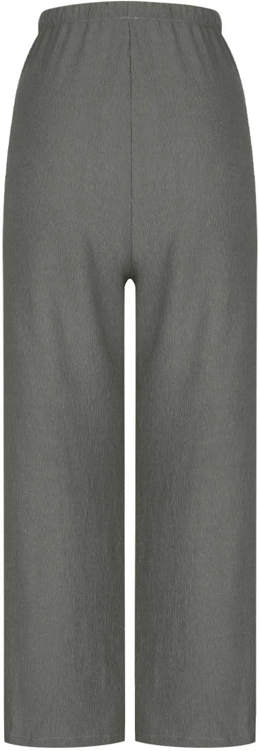 Hvyesh Casual Palazzo Pants for Women Baggy Wide Leg Summer Long Womens Trousers High Waisted Drawstring