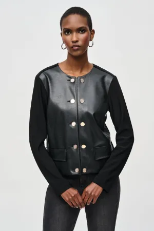 Joseph Ribkoff Black Silky Knit and Leatherette Jacket Style 243240