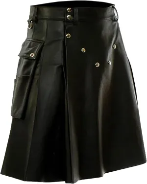 Kilt for Men Solid Color Faux Leather Heavyweight Scottish Festival Dress Pocket Loose Fit Medieval Pleated Skirts