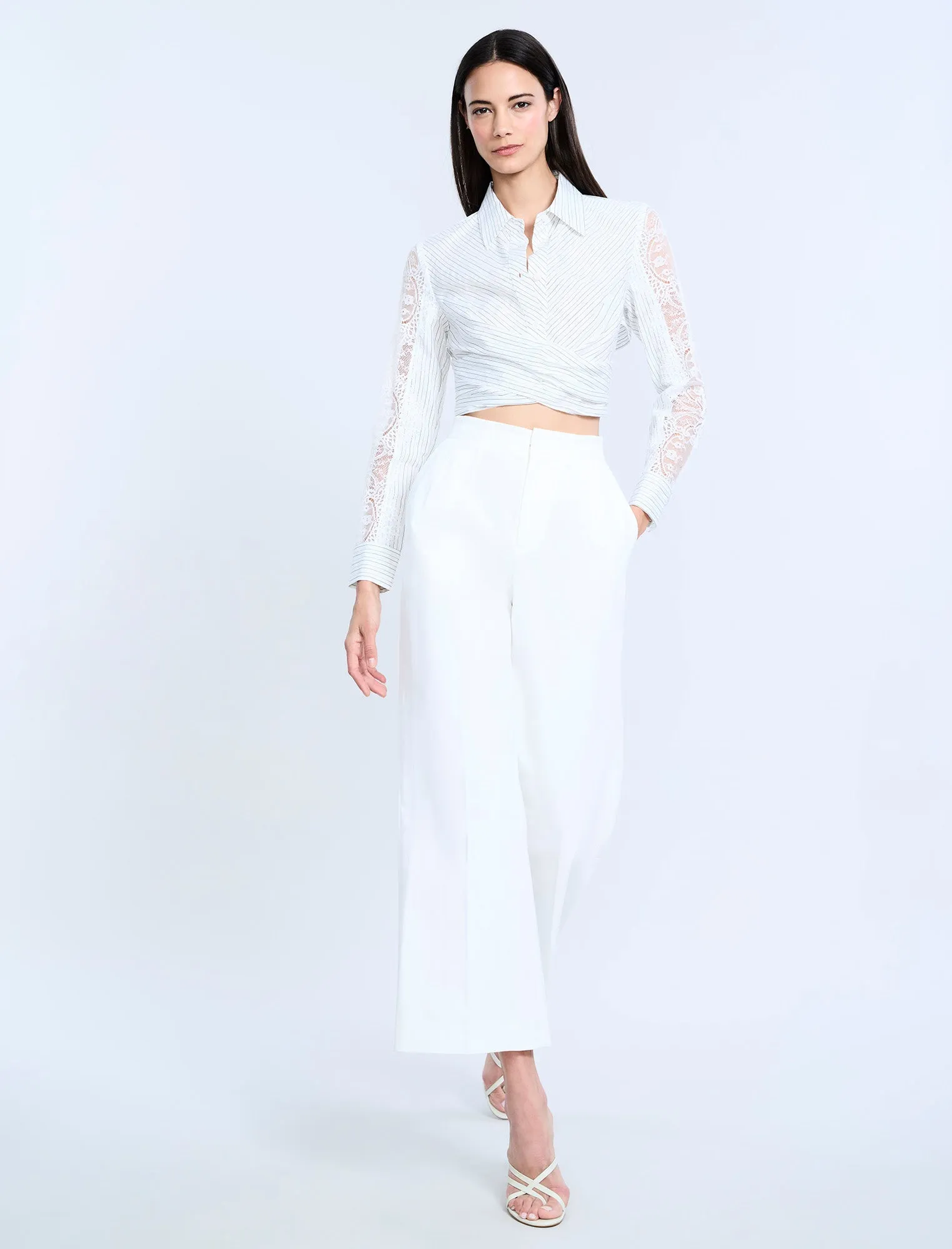 Lace Stripe Tie Back Top