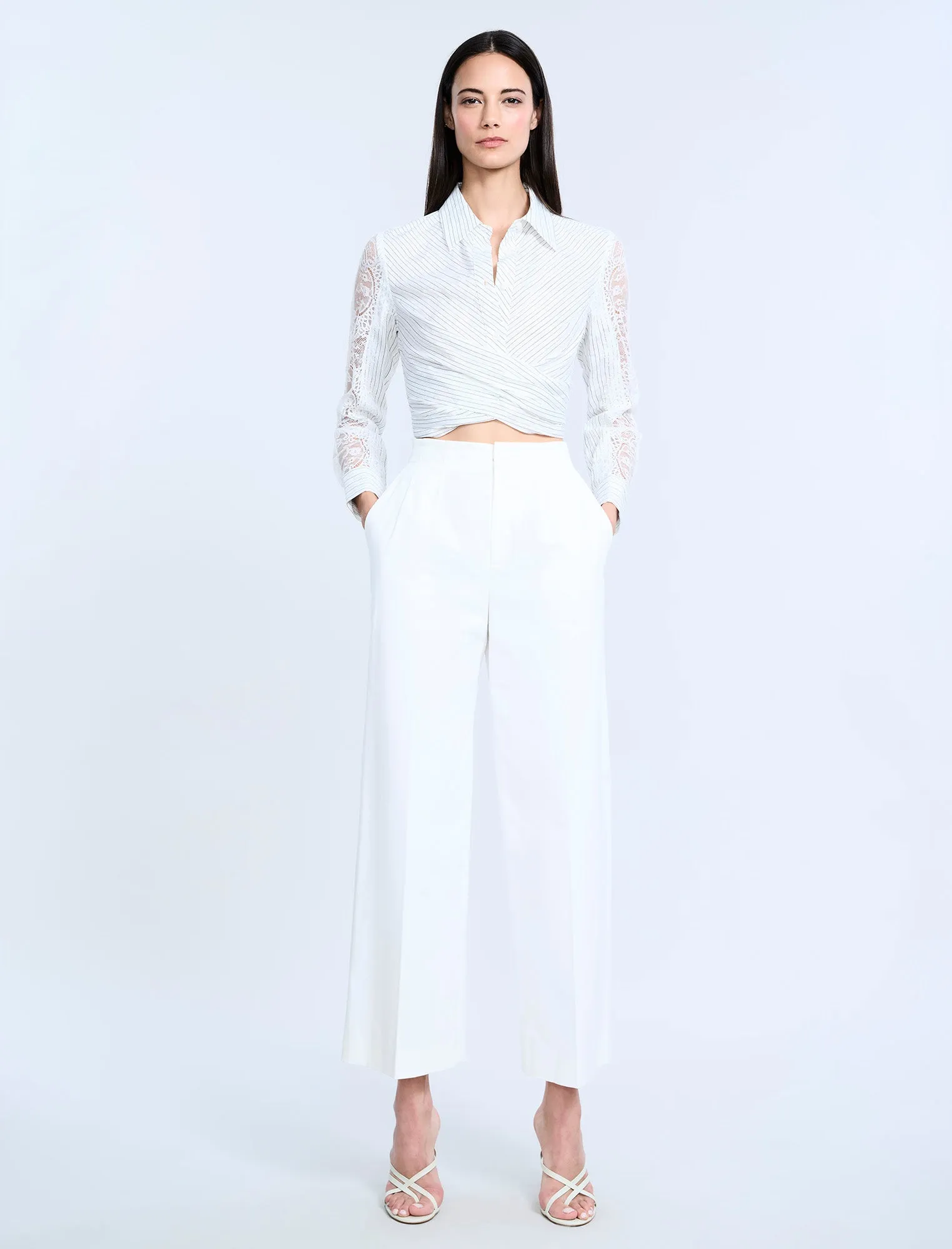 Lace Stripe Tie Back Top